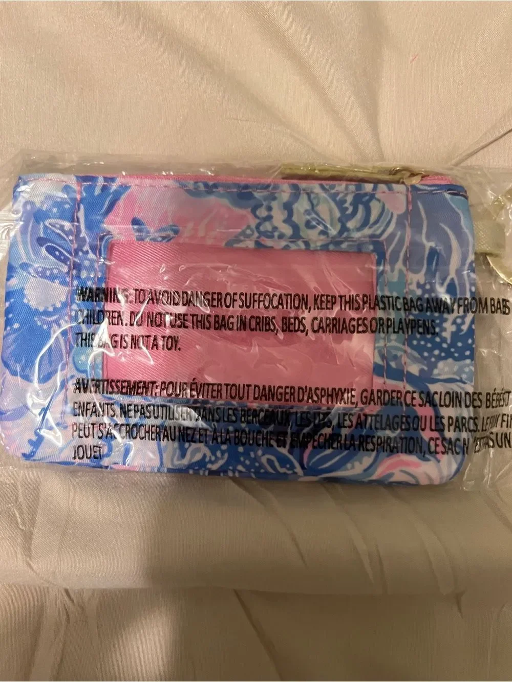 Lilly Pulitzer Blue and Pink Floral ID Case with Gold Trim
